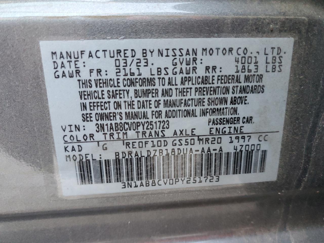 2023 Nissan Sentra Sv VIN: 3N1AB8CV0PY251723 Lot: 74809924