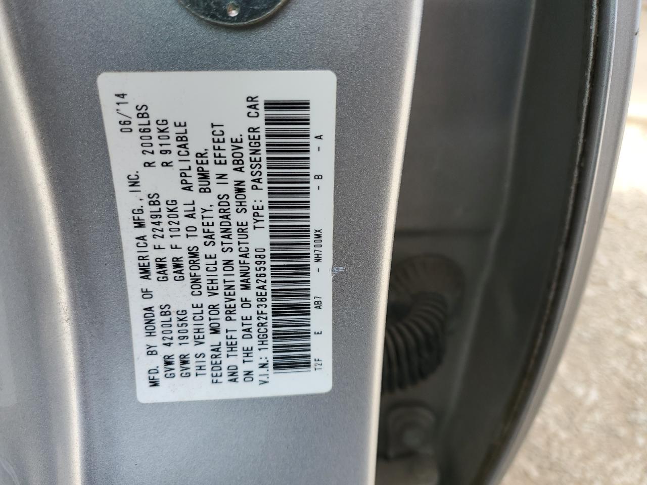 1HGCR2F38EA265980 2014 Honda Accord Lx