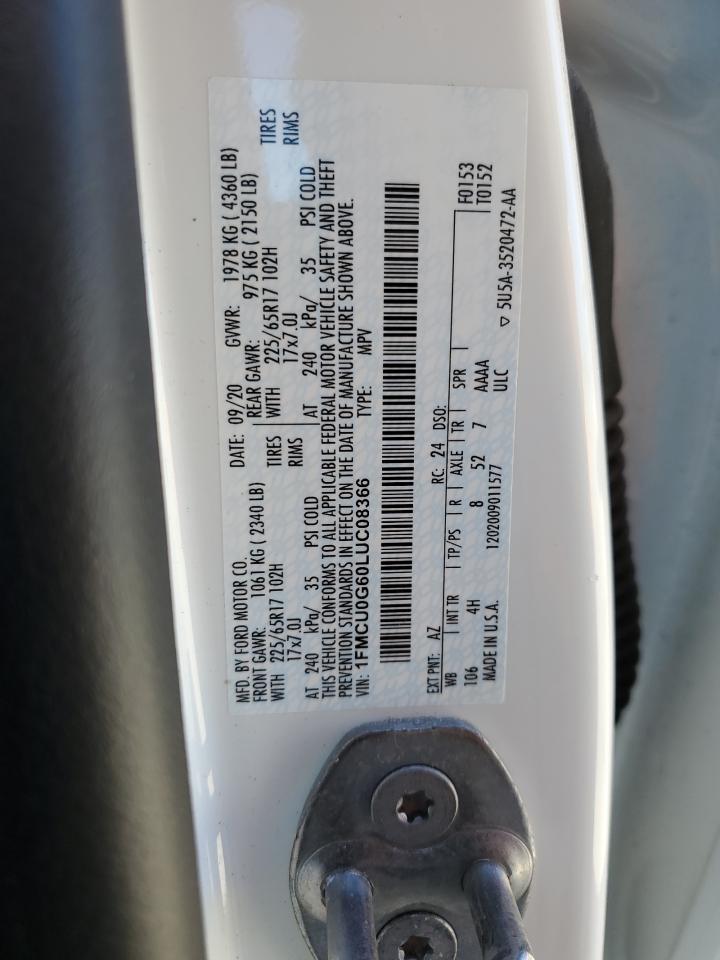 2020 Ford Escape Se VIN: 1FMCU0G60LUC08366 Lot: 76986264