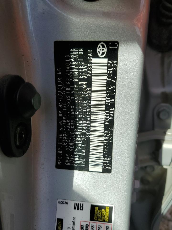 5YFEPMAEXNP271681 2022 Toyota Corolla Le