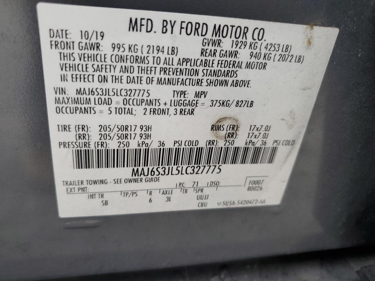 MAJ6S3JL5LC327775 2020 Ford Ecosport Ses