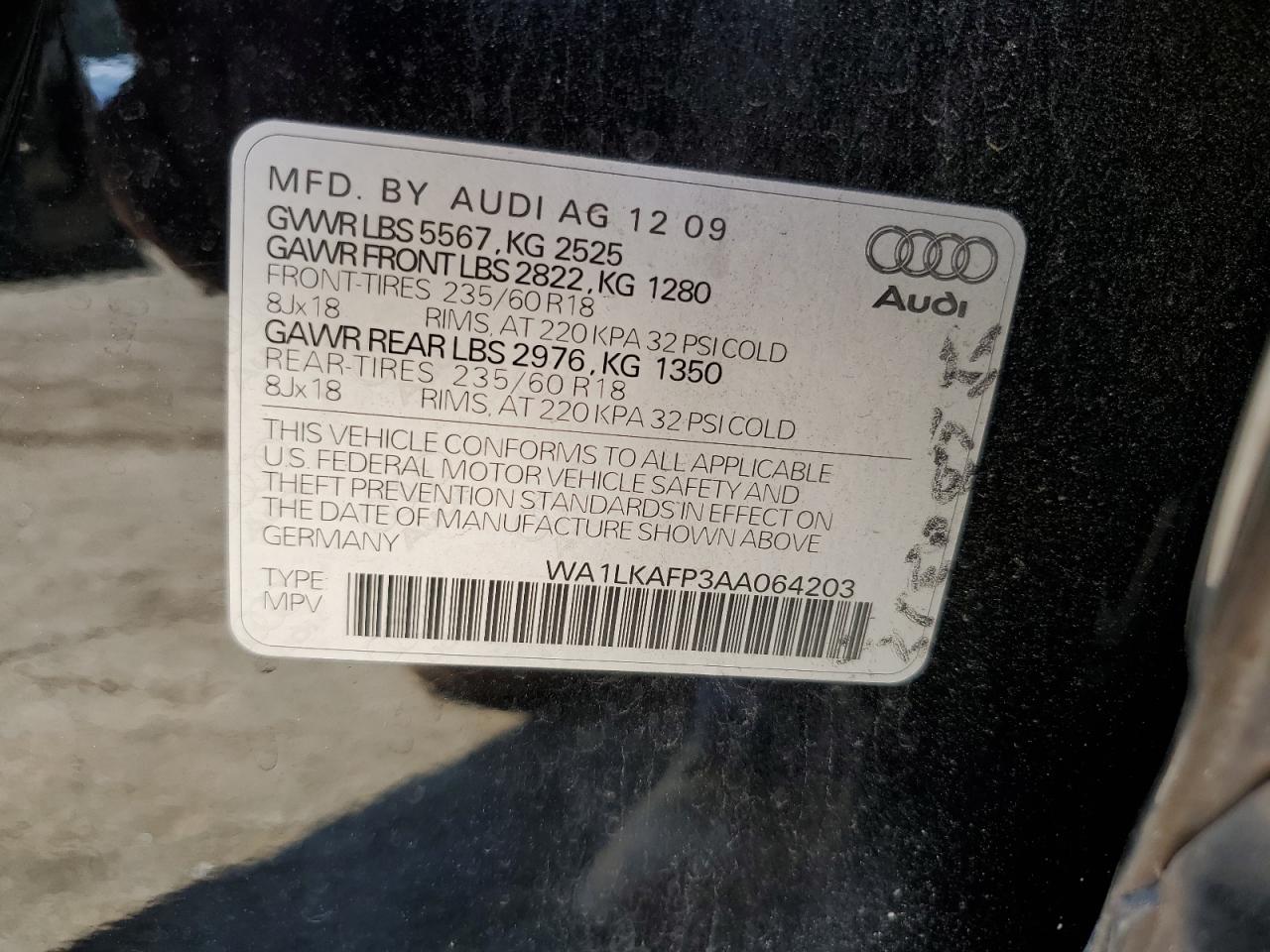 2010 Audi Q5 Premium Plus VIN: WA1LKAFP3AA064203 Lot: 75265714