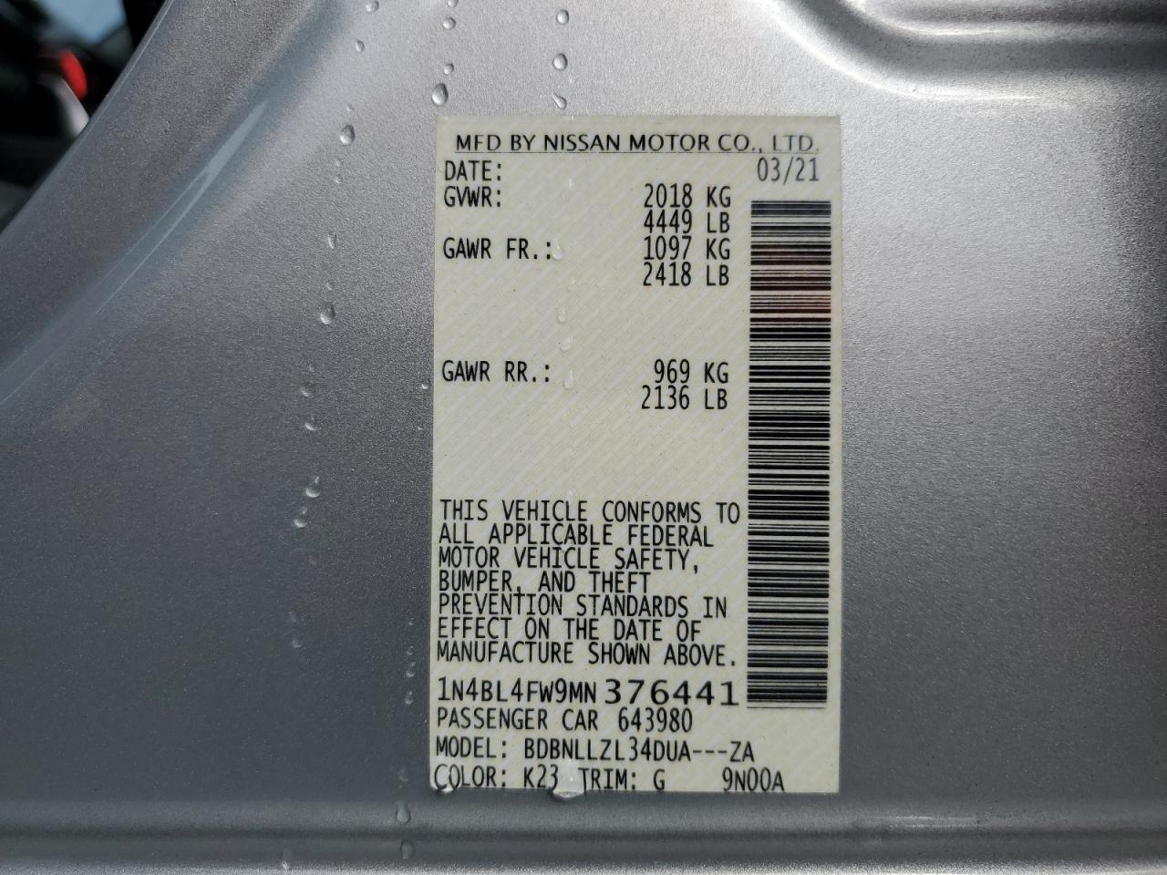 1N4BL4FW9MN376441 2021 Nissan Altima Platinum