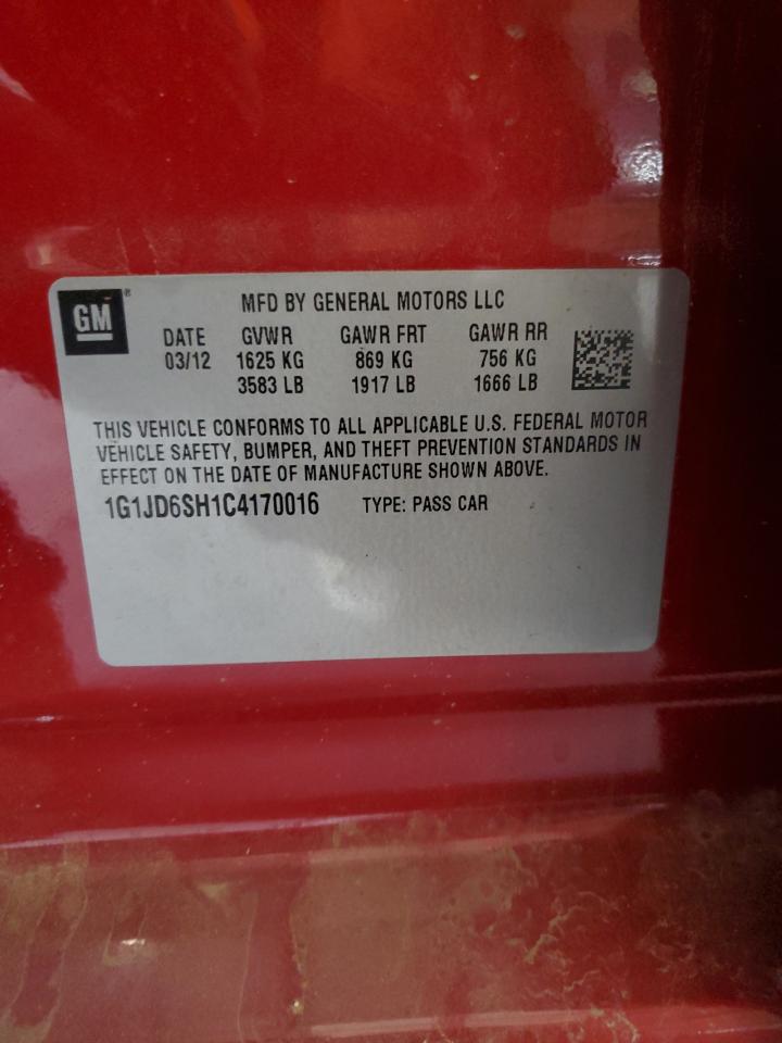 2012 Chevrolet Sonic Lt VIN: 1G1JD6SH1C4170016 Lot: 77184494