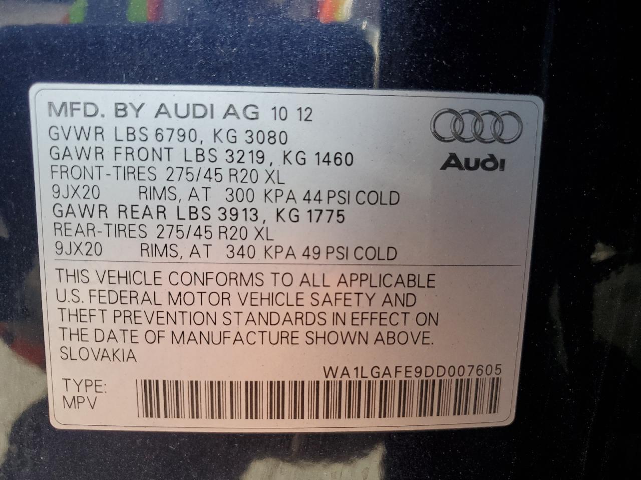 WA1LGAFE9DD007605 2013 Audi Q7 Premium Plus