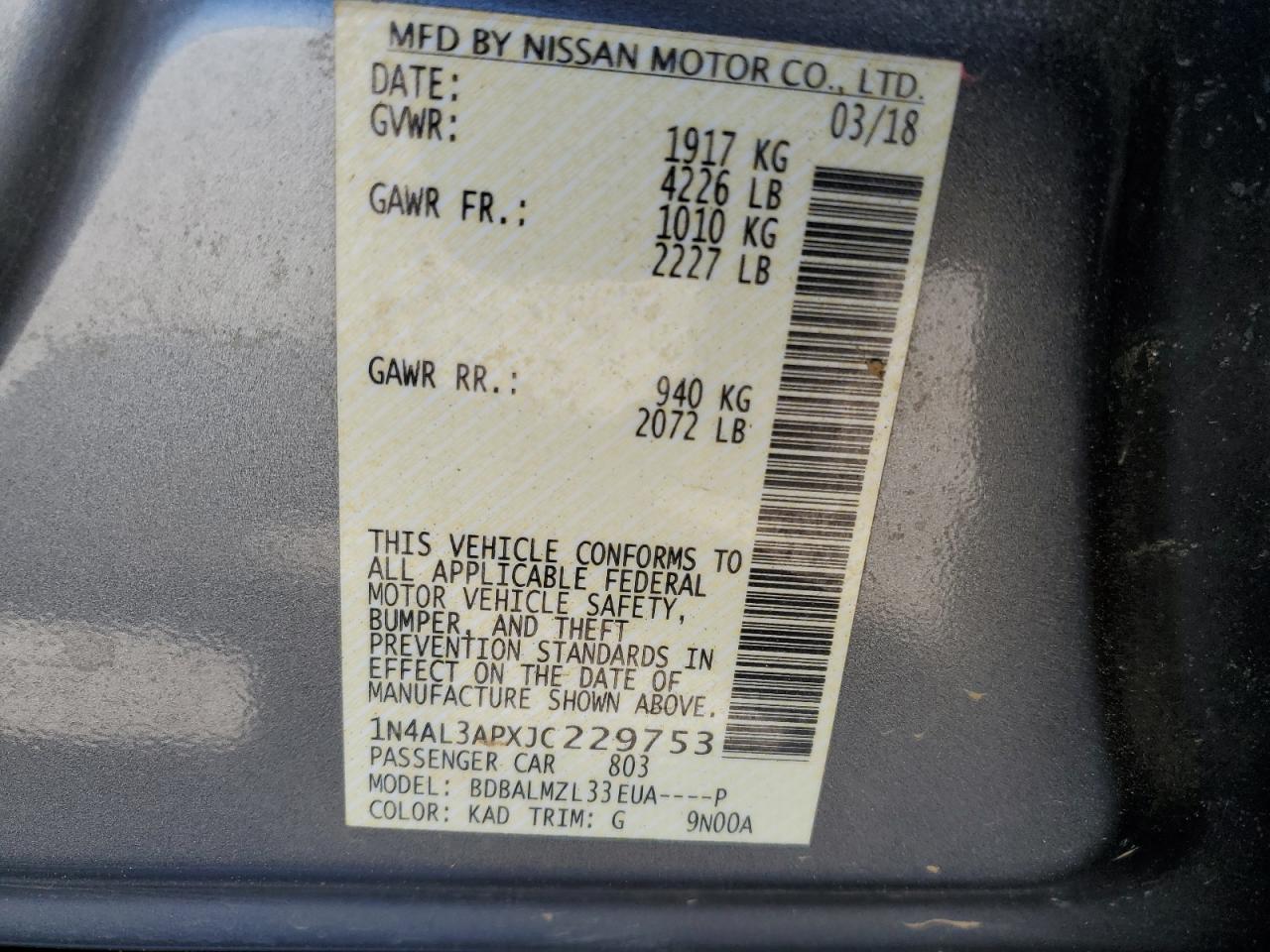 1N4AL3APXJC229753 2018 Nissan Altima 2.5