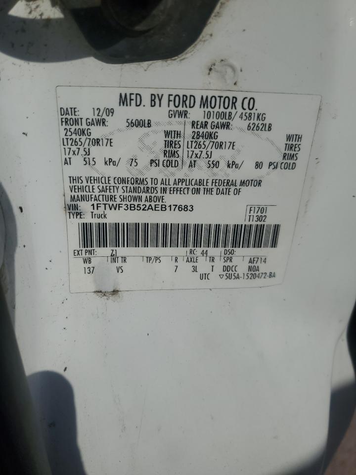 2010 Ford F350 Super Duty VIN: 1FTWF3B52AEB17683 Lot: 76751624