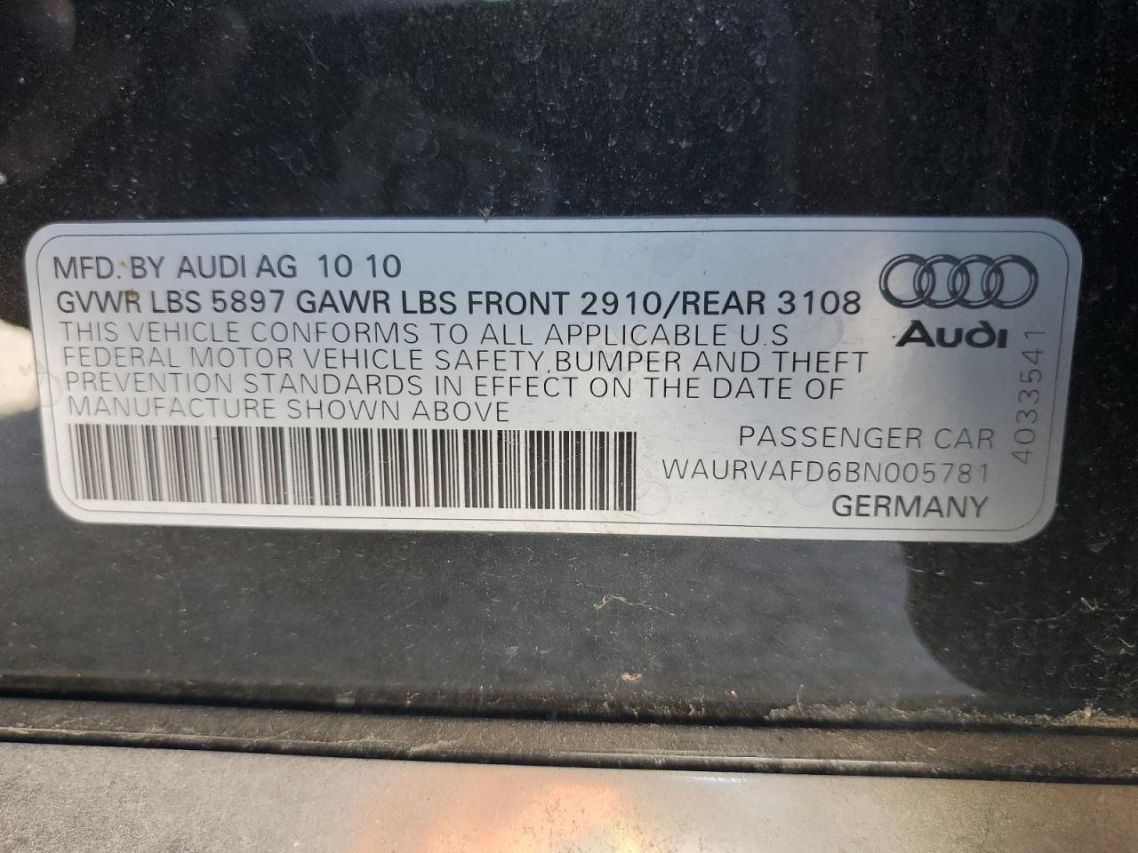 2011 Audi A8 L Quattro VIN: WAURVAFD6BN005781 Lot: 76407614