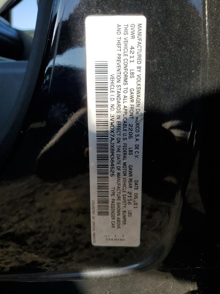 2011 Volkswagen Jetta Se VIN: 3VWDX7AJXBM384525 Lot: 75405184