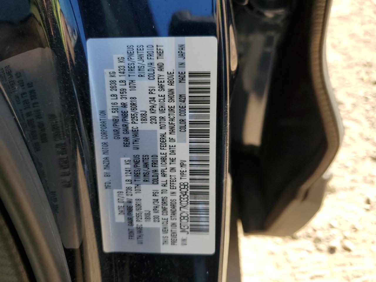 JM3TCBCY7K0334098 2019 Mazda Cx-9 Touring