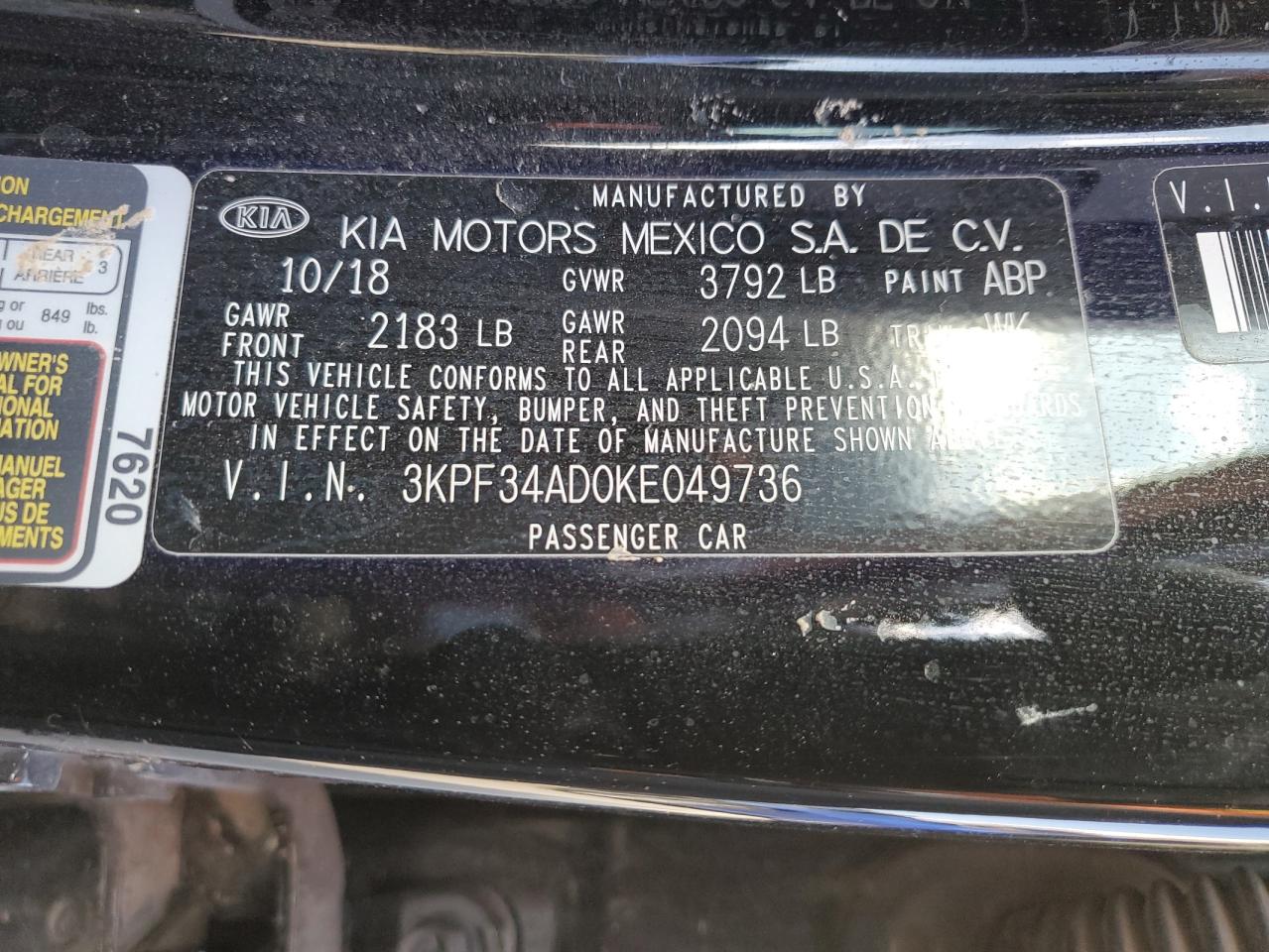 3KPF34AD0KE049736 2019 Kia Forte Gt Line