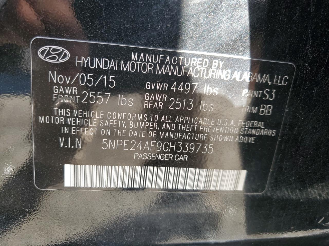 5NPE24AF9GH339735 2016 Hyundai Sonata Se