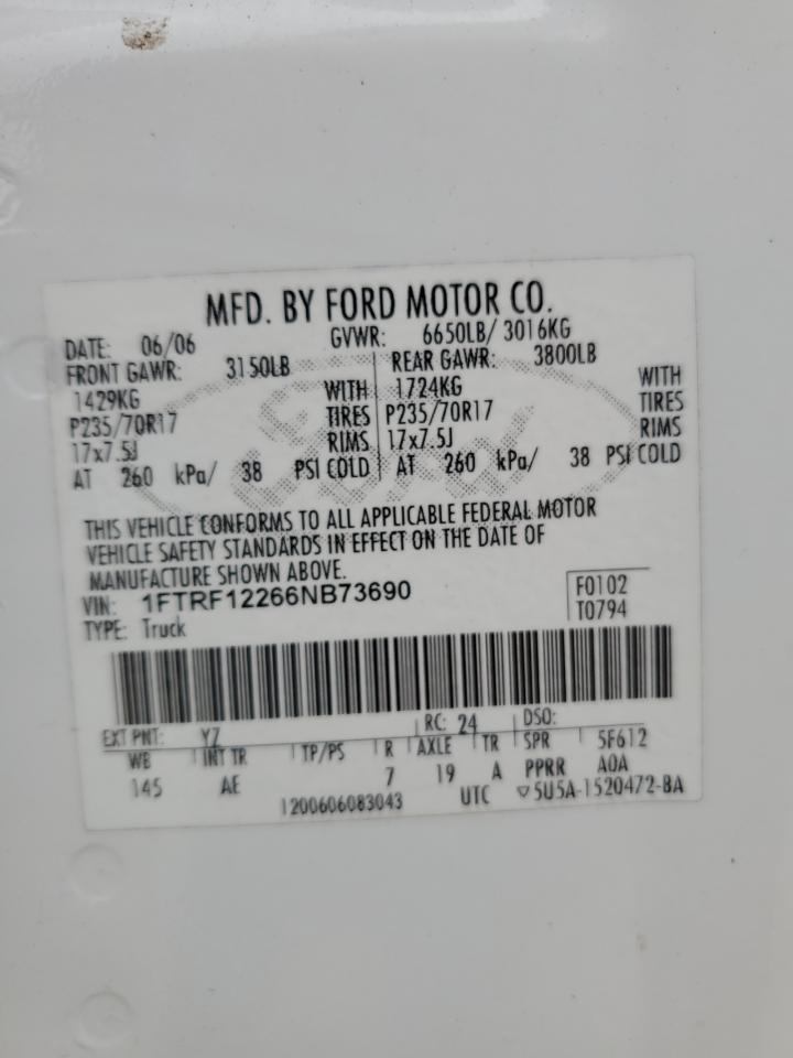 1FTRF12266NB73690 2006 Ford F150