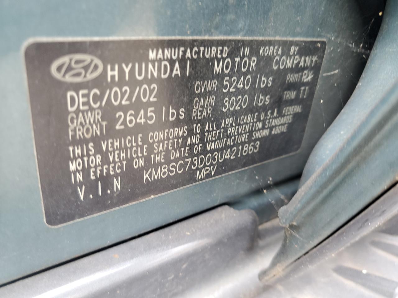 KM8SC73D03U421863 2003 Hyundai Santa Fe Gls