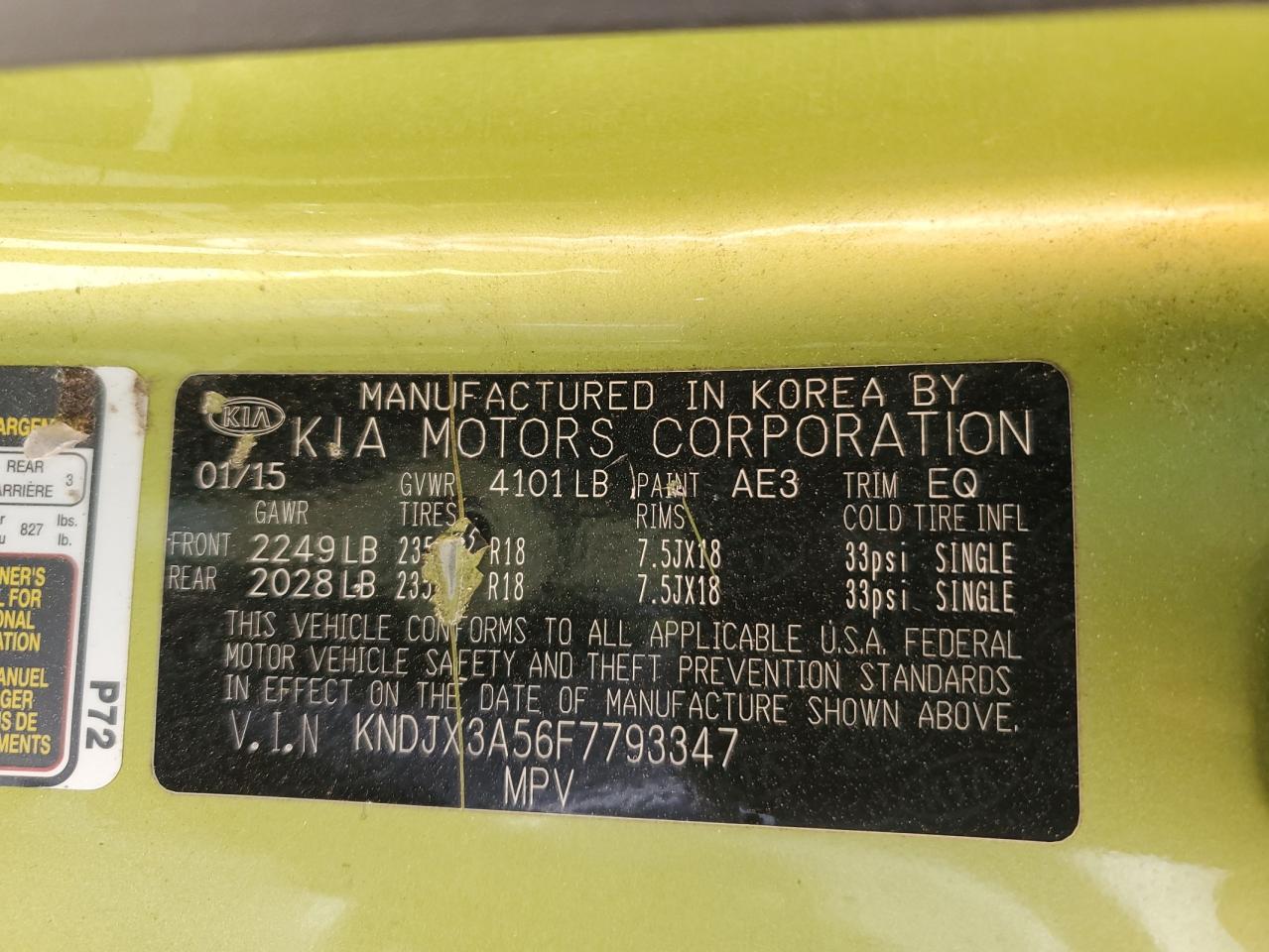 VIN KNDJX3A56F7793347 2015 KIA SOUL no.12