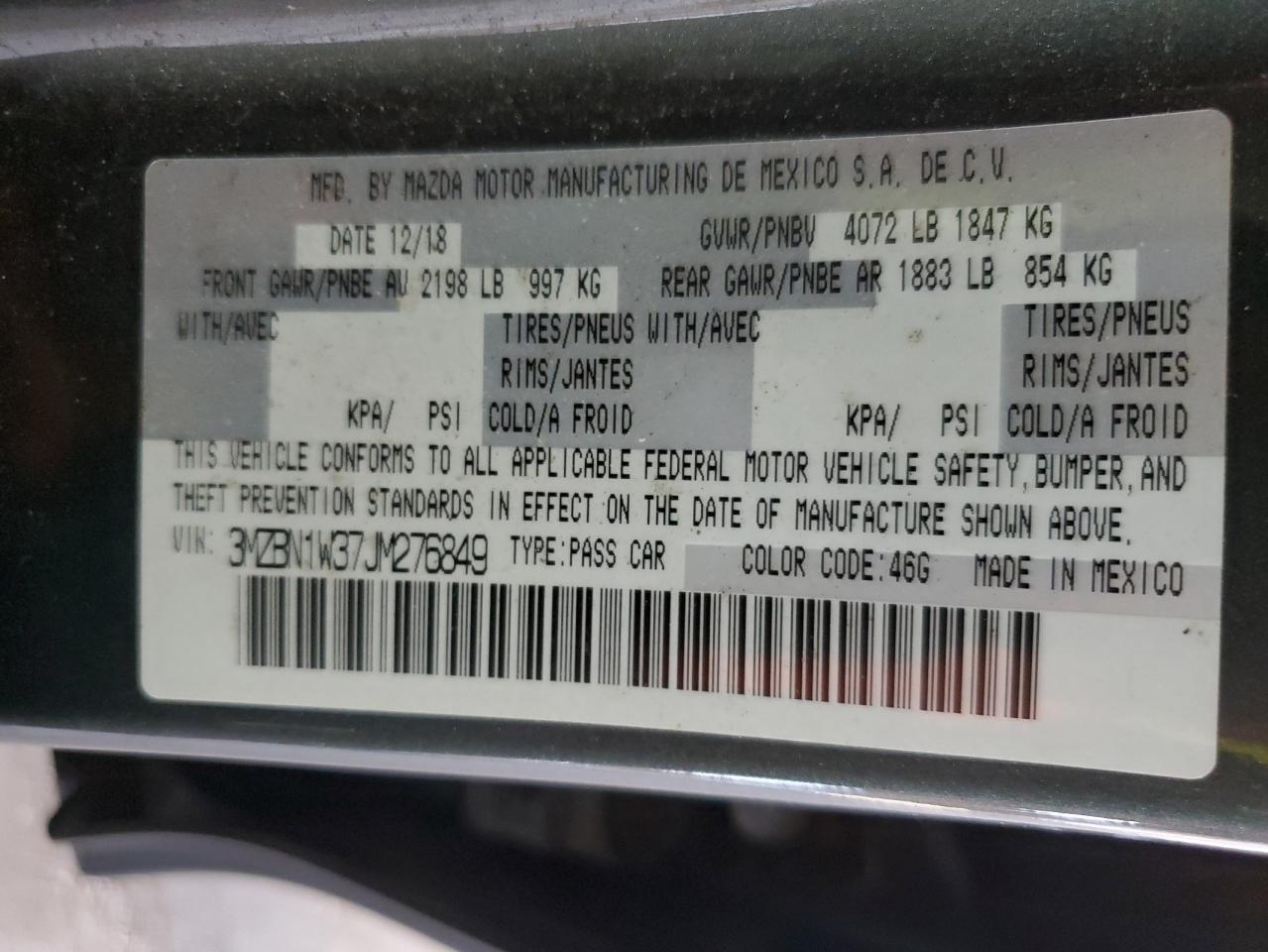 2018 Mazda 3 Grand Touring VIN: 3MZBN1W37JM276849 Lot: 74381294