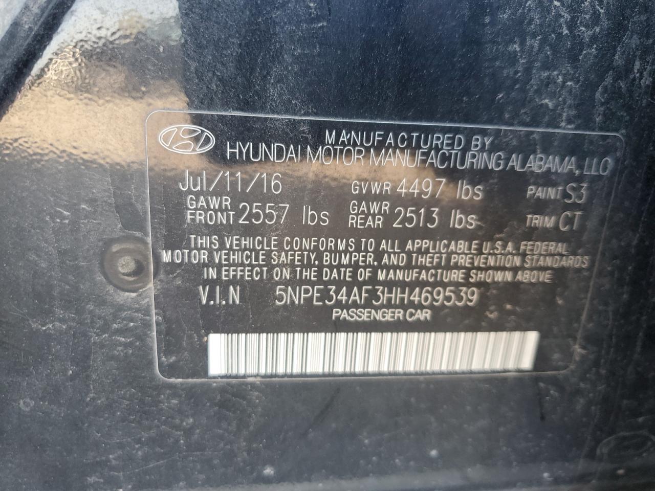 5NPE34AF3HH469539 2017 Hyundai Sonata Sport