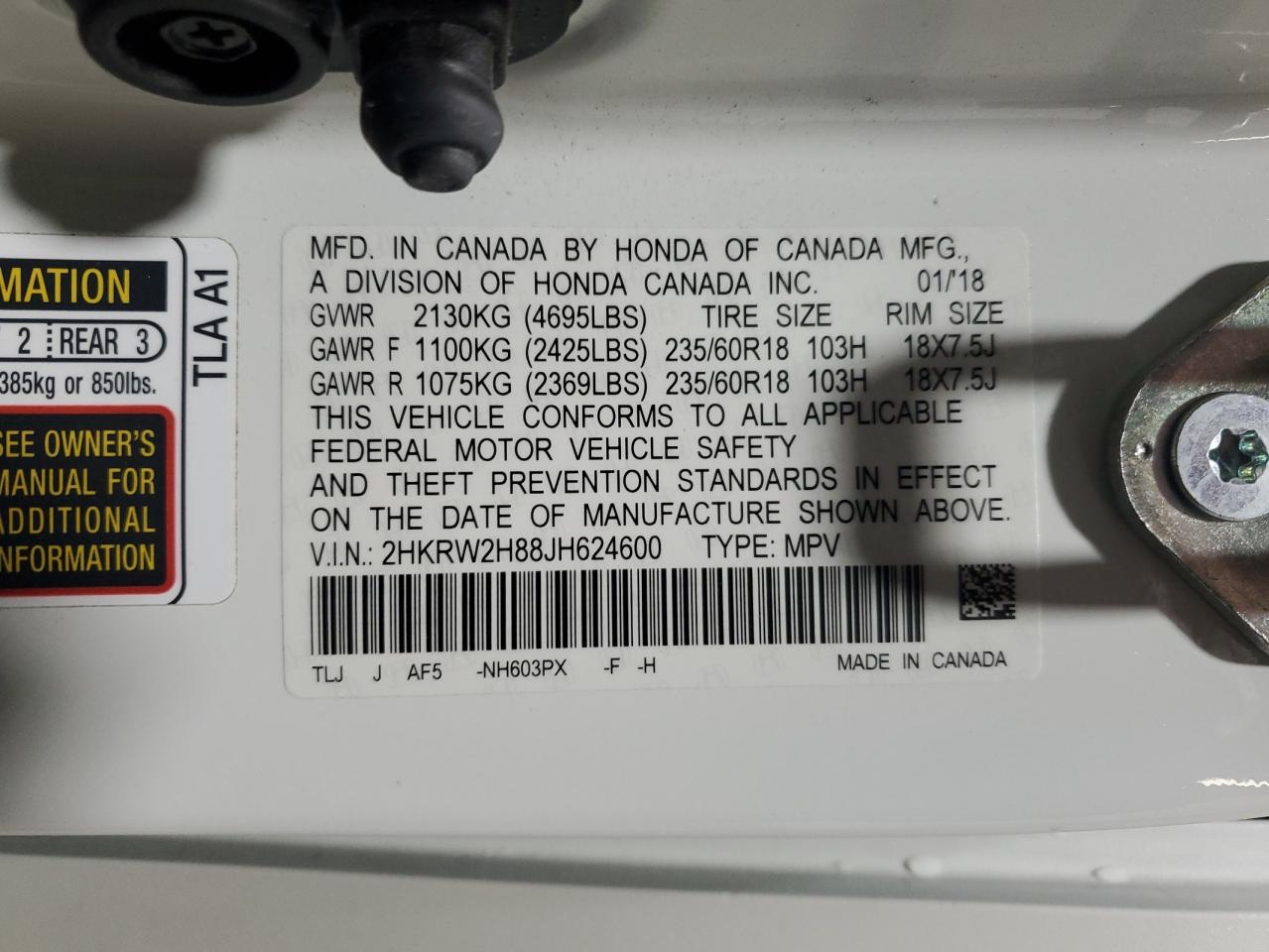 2HKRW2H88JH624600 2018 Honda Cr-V Exl