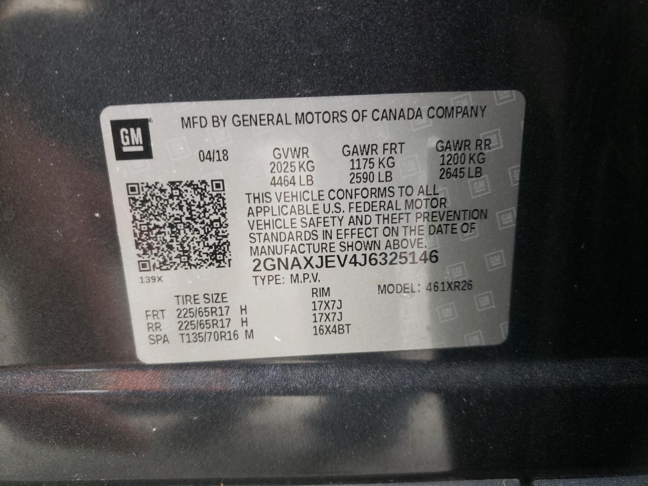 2GNAXJEV4J6325146 2018 Chevrolet Equinox Lt