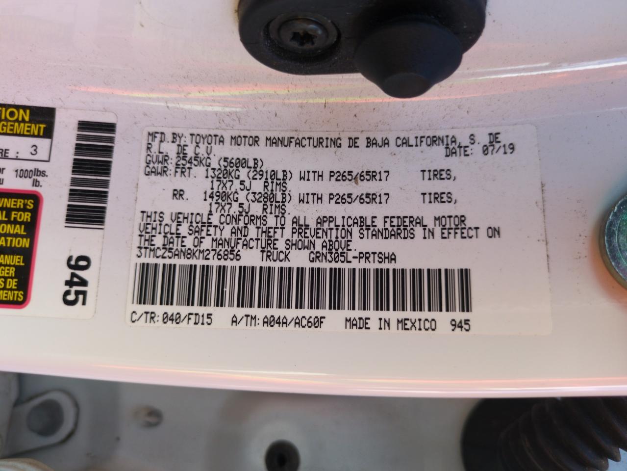 2019 Toyota Tacoma Double Cab VIN: 3TMCZ5AN8KM276856 Lot: 74628174