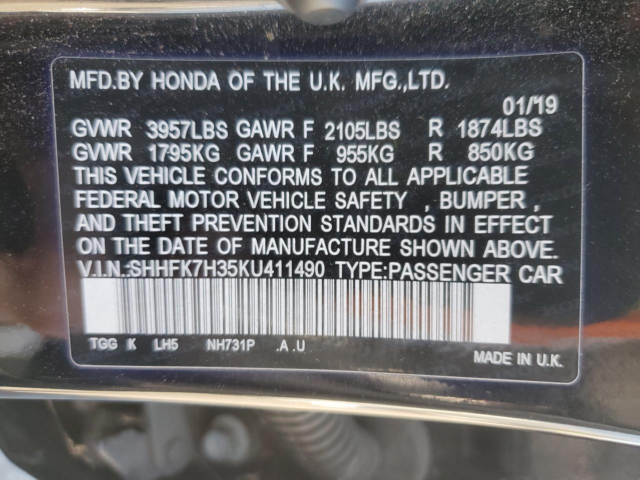 SHHFK7H35KU411490 2019 Honda Civic Lx