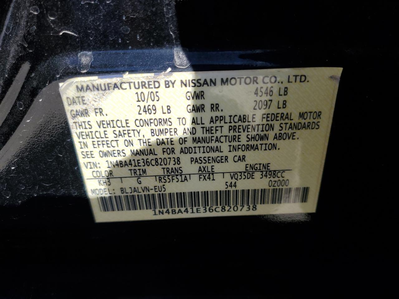 1N4BA41E36C820738 2006 Nissan Maxima Se