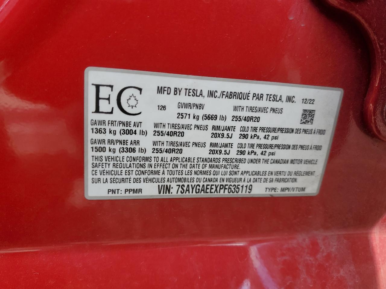 7SAYGAEEXPF635119 2023 Tesla Model Y