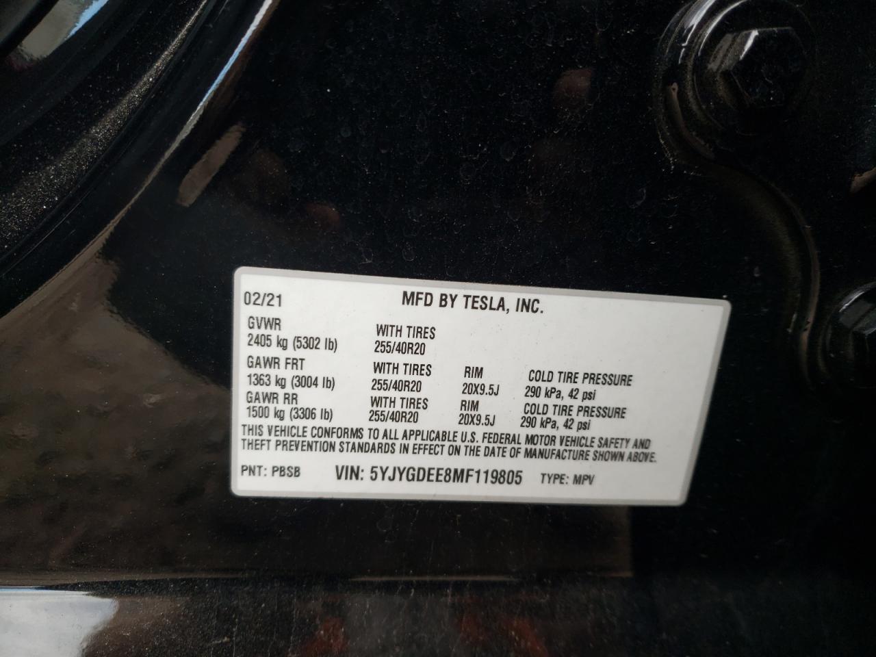 5YJYGDEE8MF119805 2021 Tesla Model Y