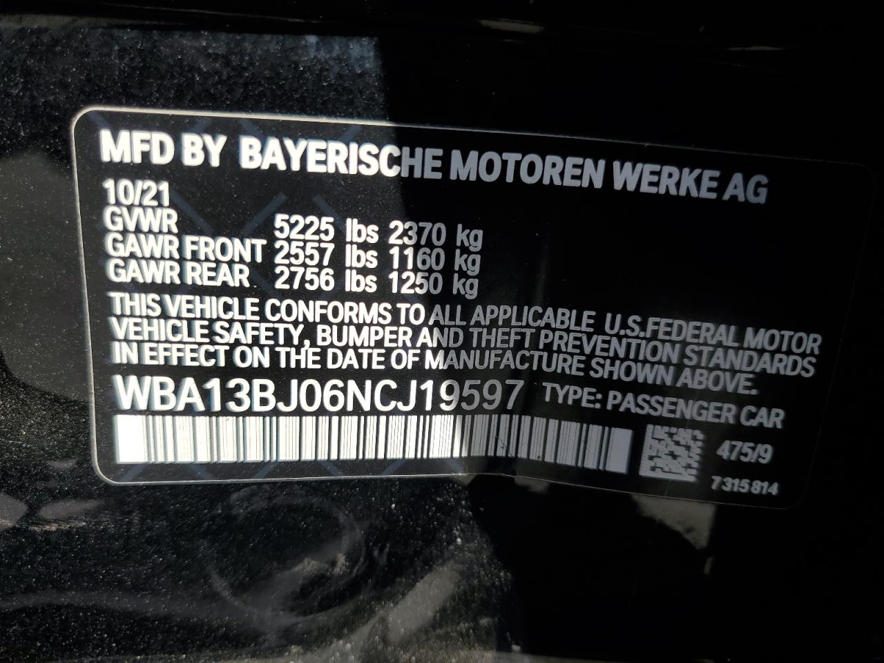 2022 BMW 530 Xi VIN: WBA13BJ06NCJ19597 Lot: 73664244