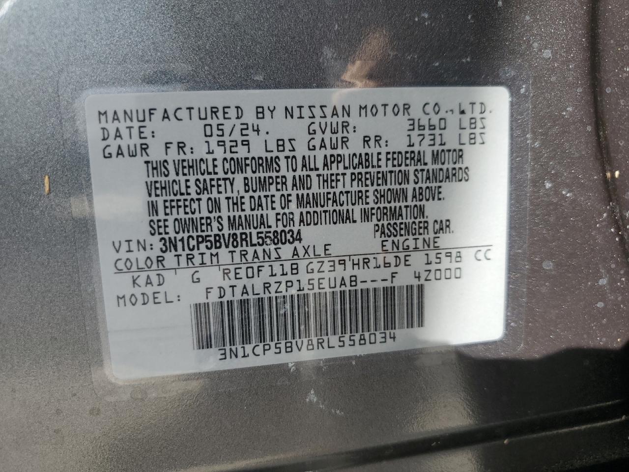 3N1CP5BV8RL558034 2024 Nissan Kicks S