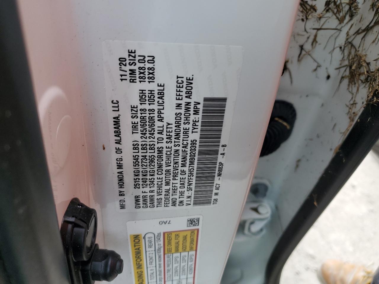 5FNYF5H57MB020395 2021 HONDA PILOT - Image 14