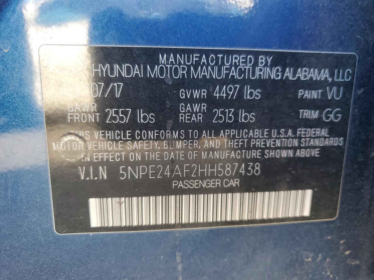 5NPE24AF2HH587438 2017 Hyundai Sonata Se