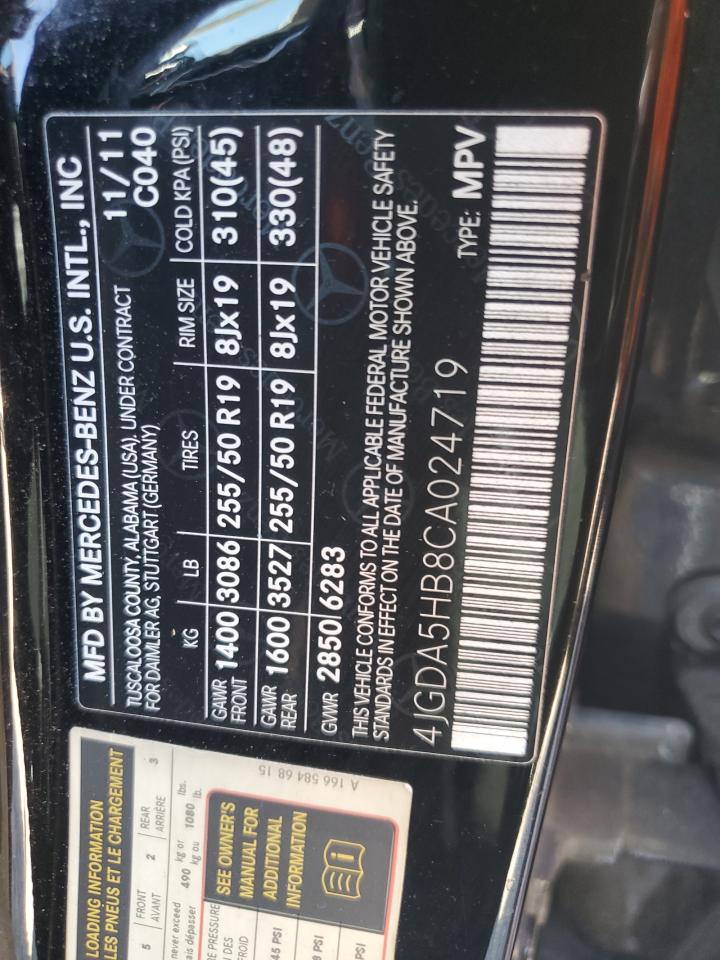 2012 Mercedes-Benz Ml 350 4Matic VIN: 4JGDA5HB8CA024719 Lot: 75209084