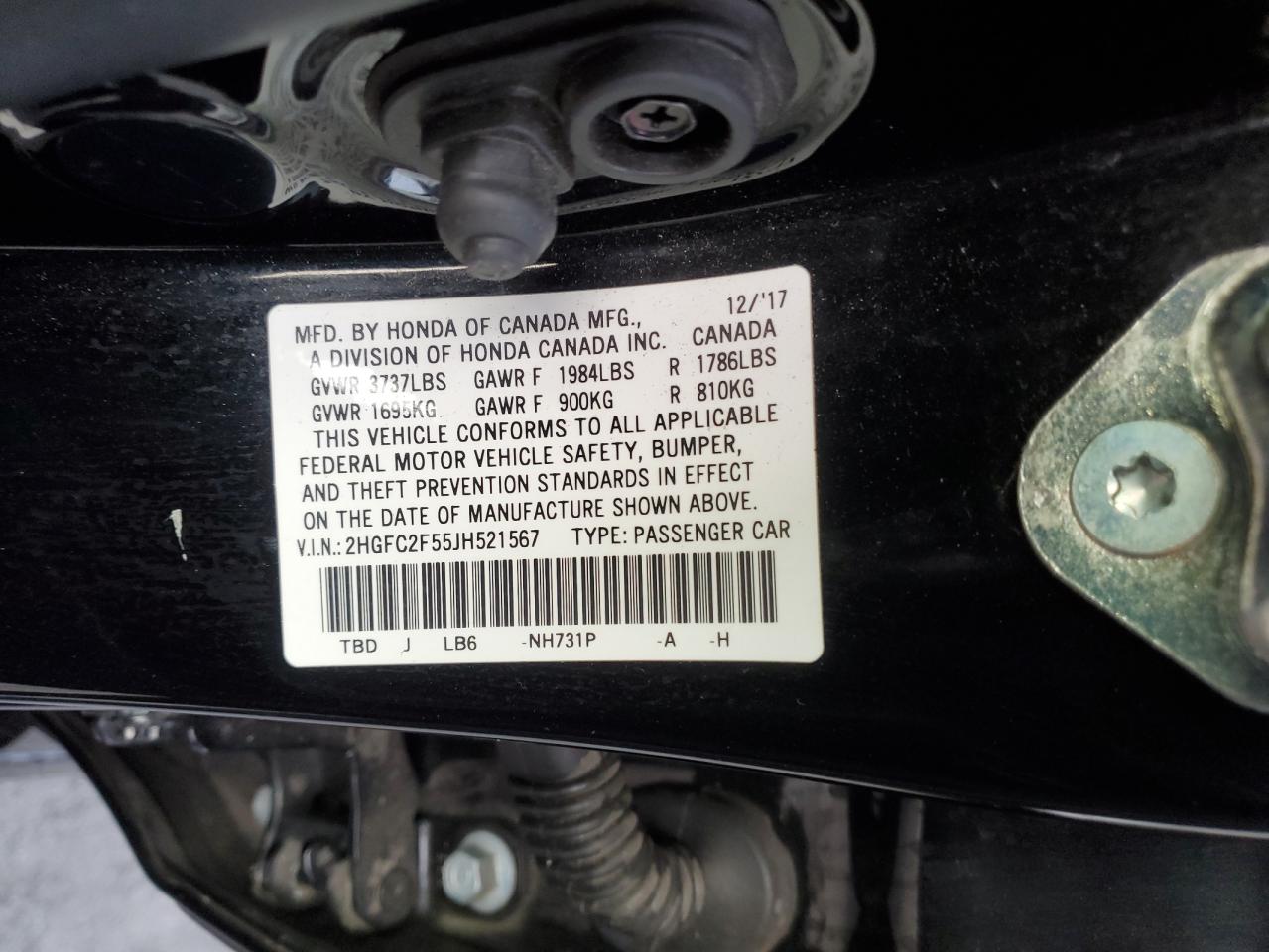 2HGFC2F55JH521567 2018 Honda Civic Lx