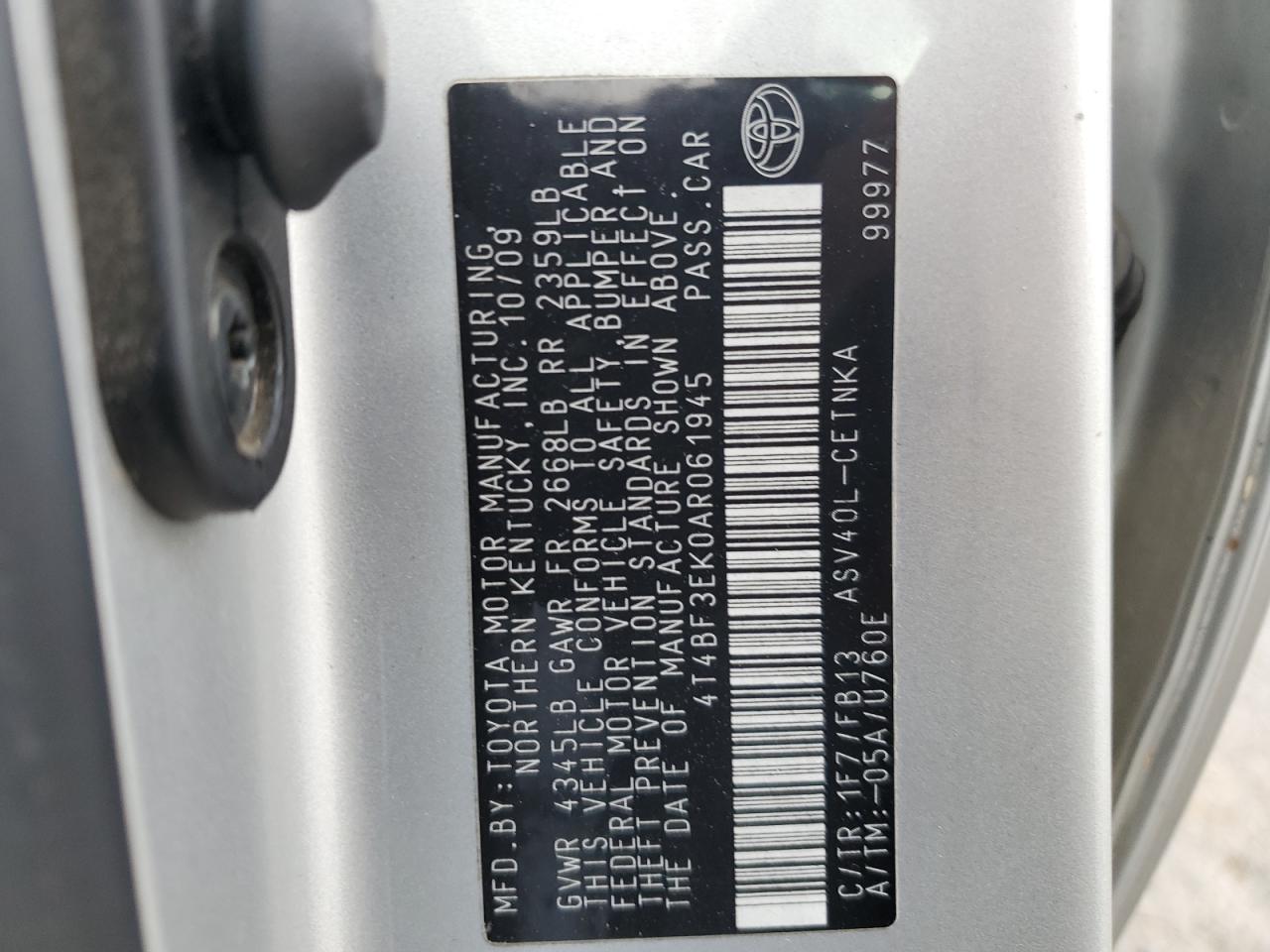 2010 Toyota Camry Base VIN: 4T4BF3EK0AR061945 Lot: 75171544