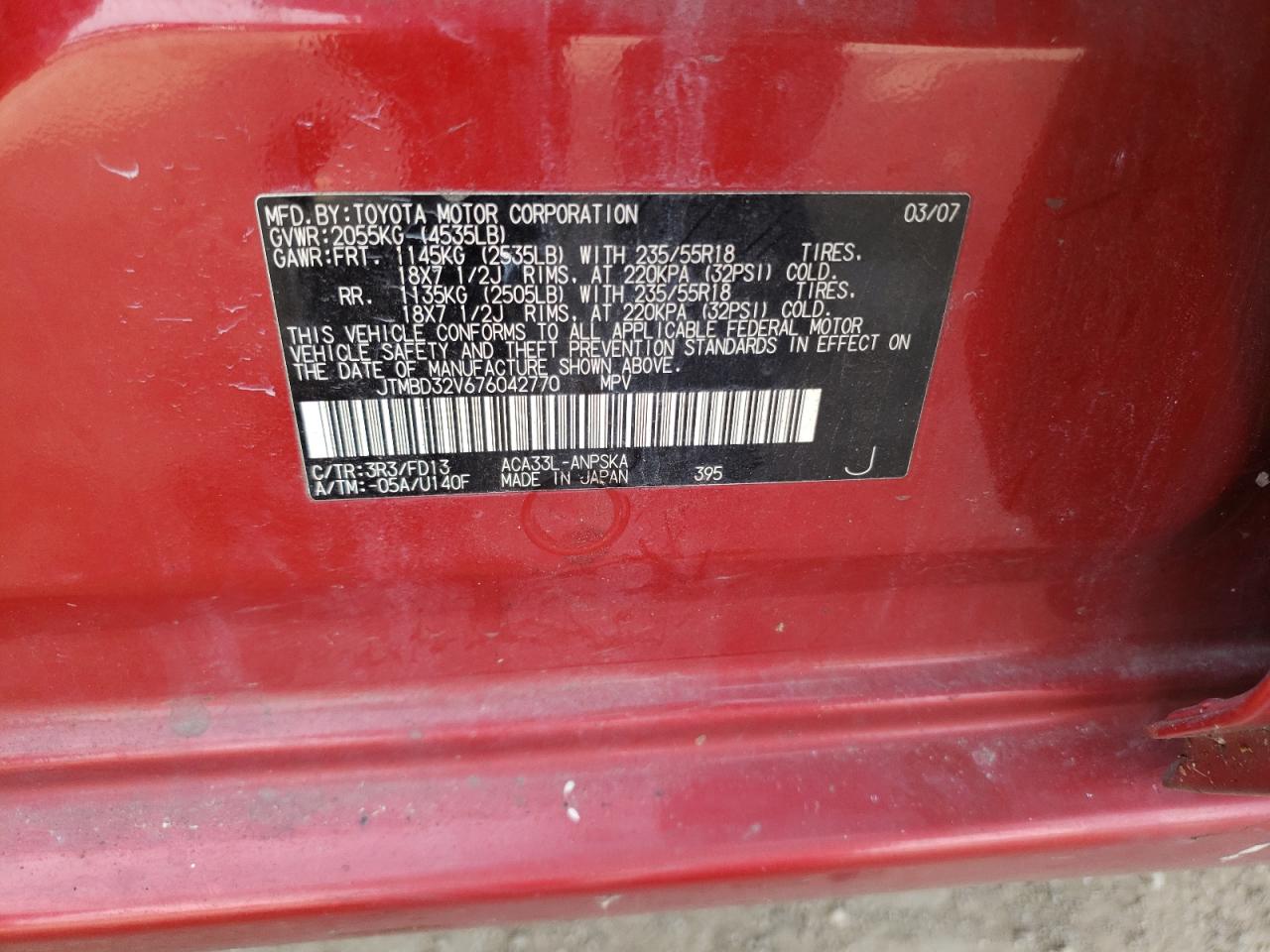 2007 Toyota Rav4 Sport VIN: JTMBD32V676042770 Lot: 78525824