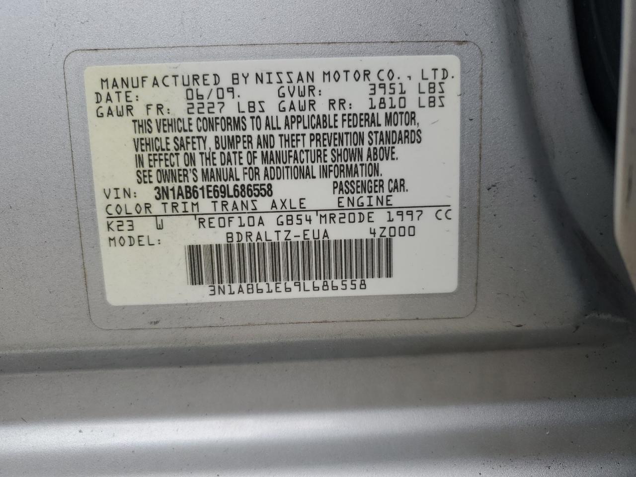 3N1AB61E69L686558 2009 Nissan Sentra 2.0