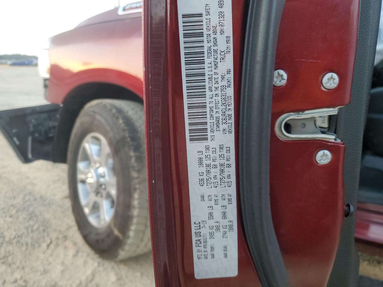 2019 Ram 2500 Big Horn VIN: 3C6UR4DL2KG631759 Lot: 78591234