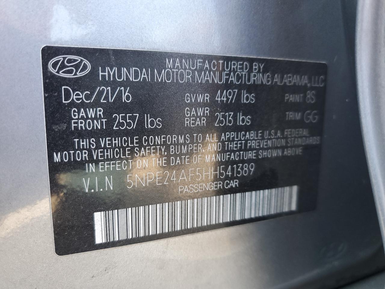 5NPE24AF5HH541389 2017 Hyundai Sonata Se