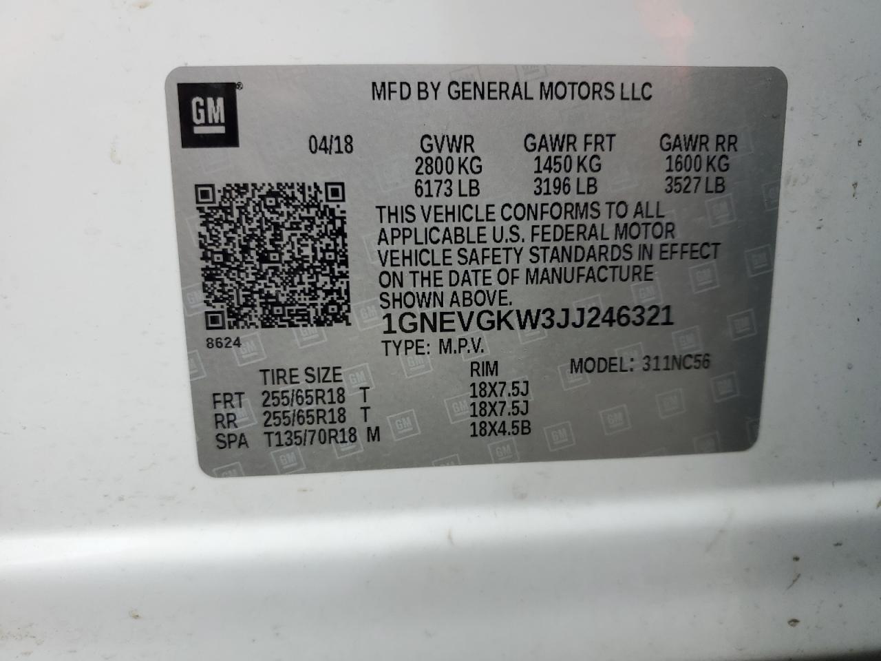 1GNEVGKW3JJ246321 2018 CHEVROLET TRAVERSE - Image 13