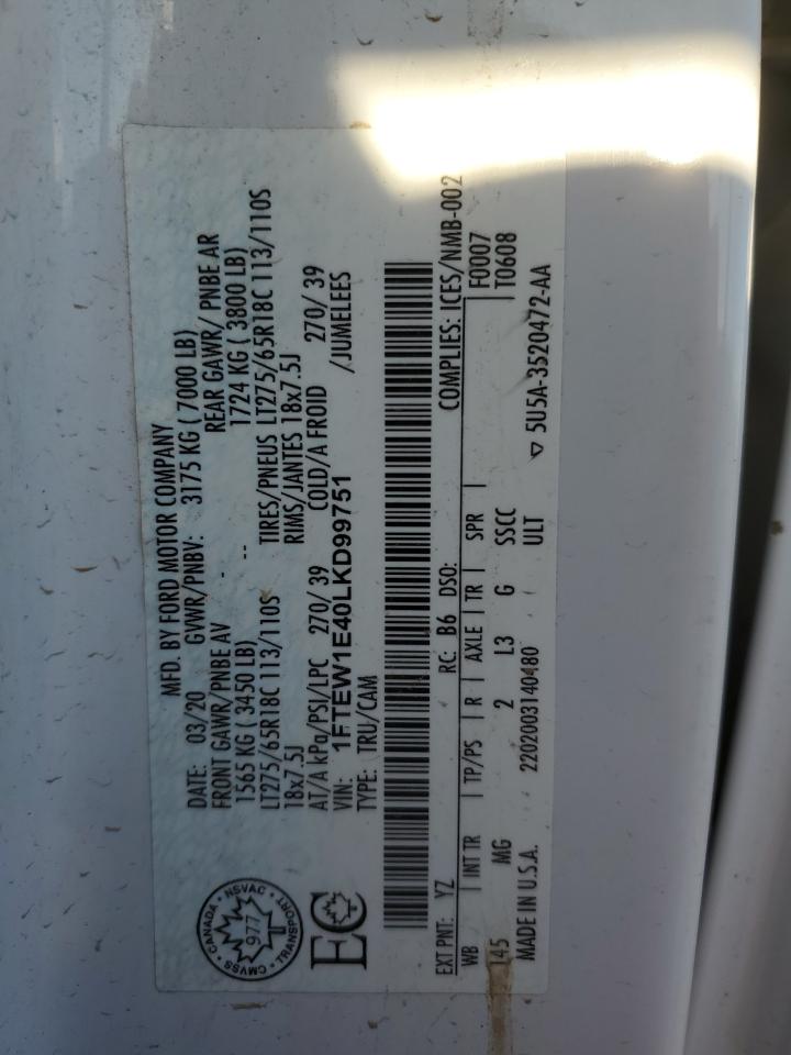 2020 Ford F150 Supercrew VIN: 1FTEW1E40LKD99751 Lot: 78421224