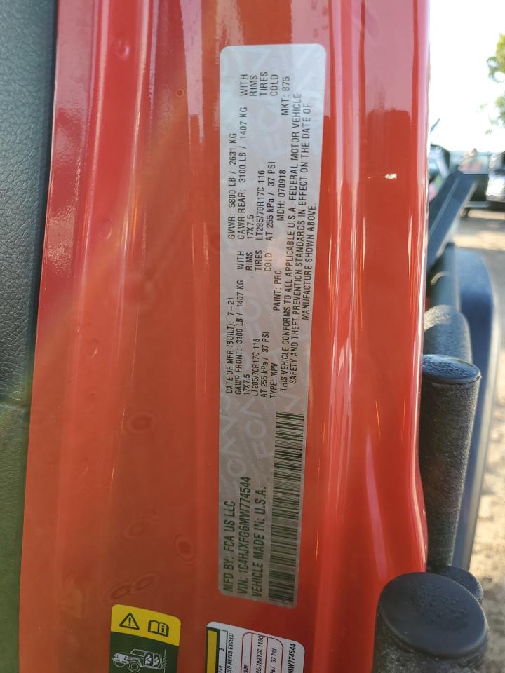 2021 Jeep Wrangler Unlimited Rubicon VIN: 1C4HJXFG6MW774544 Lot: 74343004