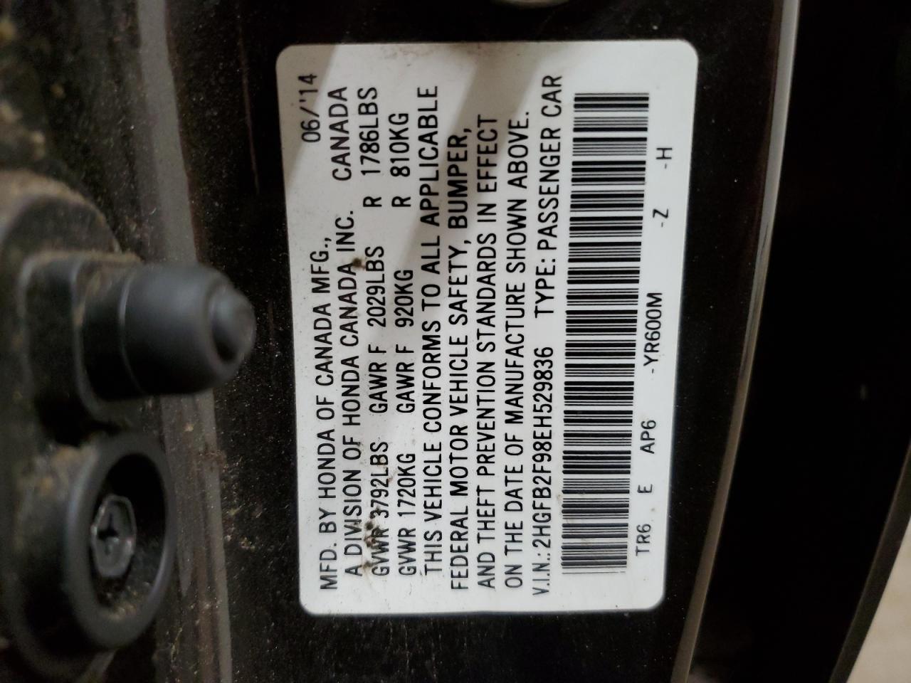 2HGFB2F98EH529836 2014 Honda Civic Exl