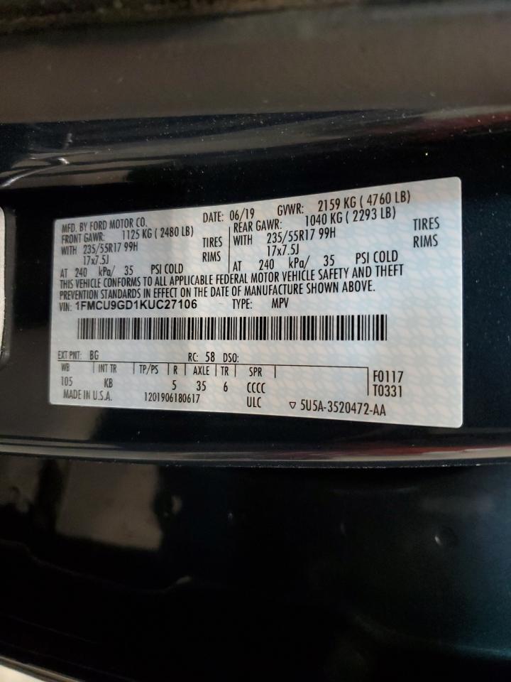 1FMCU9GD1KUC27106 2019 Ford Escape Se