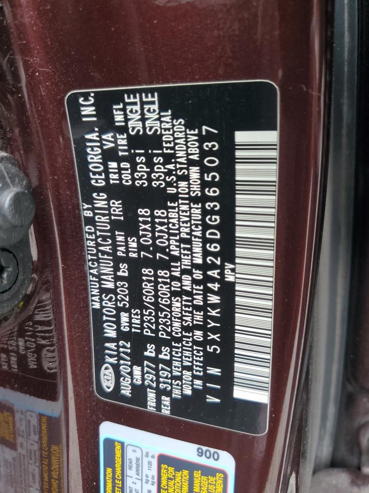 2013 Kia Sorento Sx VIN: 5XYKW4A26DG365037 Lot: 74372994