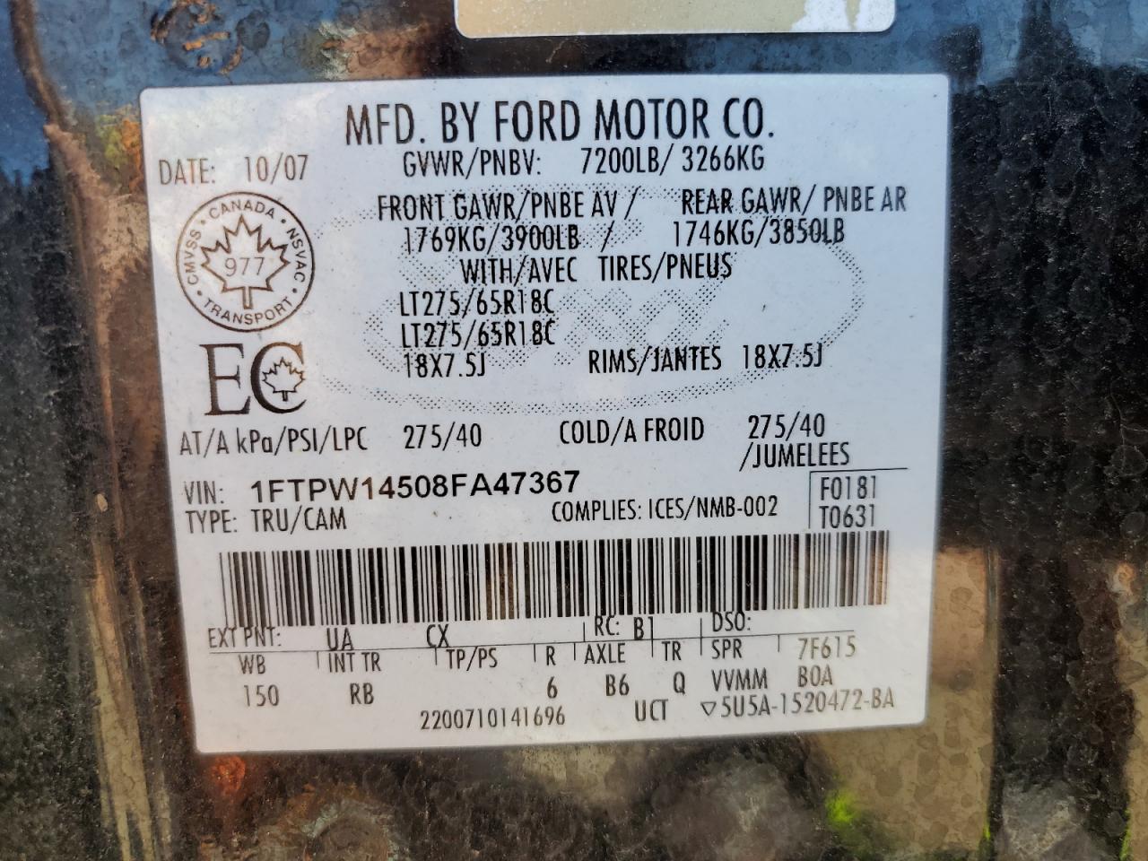 1FTPW14508FA47367 2008 Ford F150 Supercrew