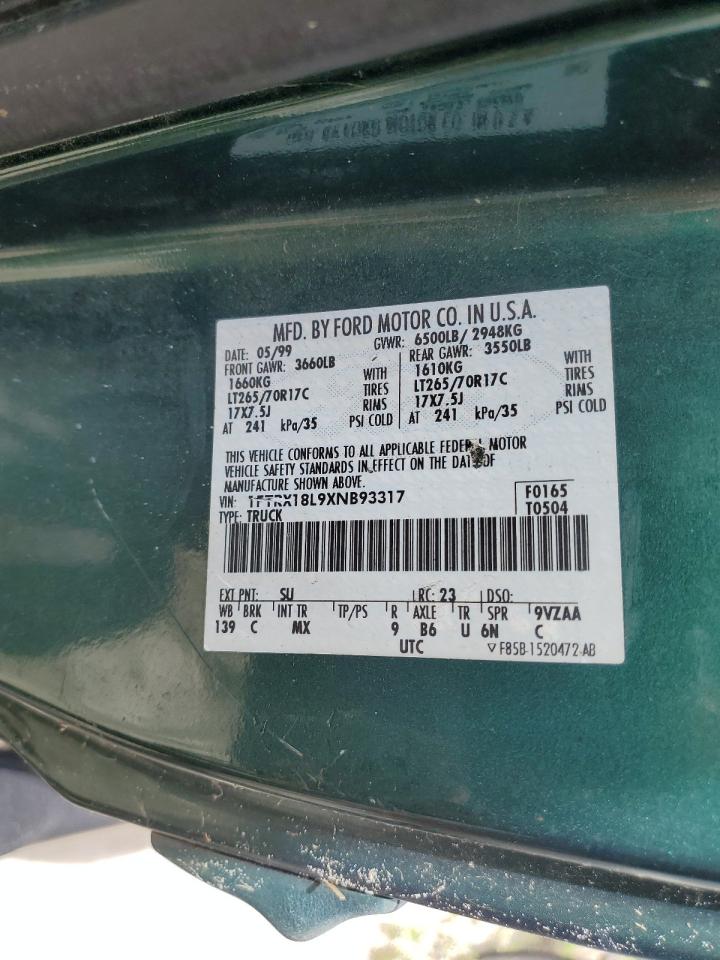 1999 Ford F150 VIN: 1FTRX18L9XNB93317 Lot: 74924964