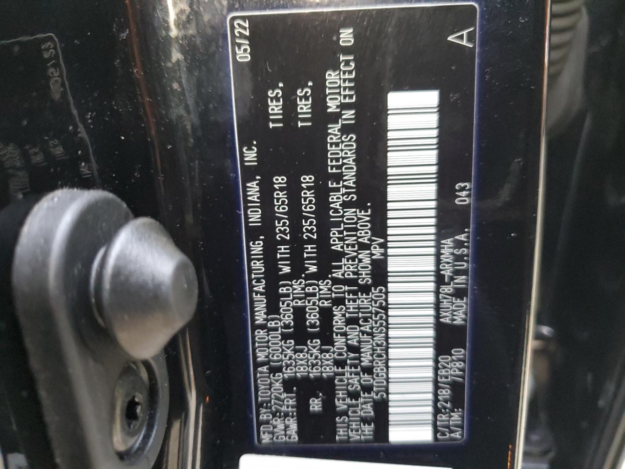 5TDGBRCH3NS557505 2022 Toyota Highlander Hybrid Xle