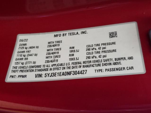 5YJ3E1EA0NF304427 Tesla Model 3  12