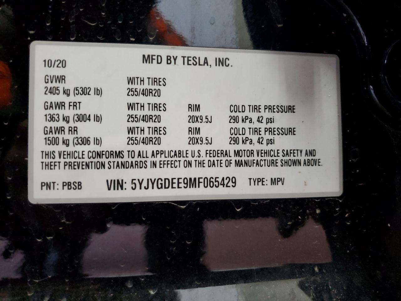 2021 Tesla Model Y VIN: 5YJYGDEE9MF065429 Lot: 75638254